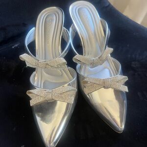 BCBGeneration Metallic Silver Heels with Bow